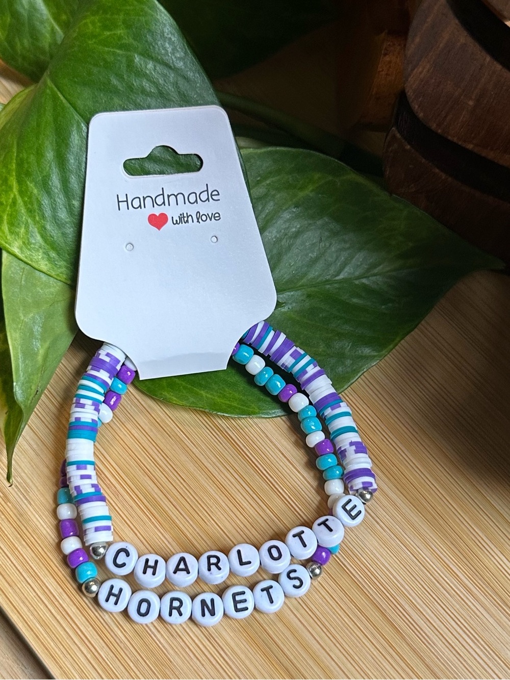🏀 2-Piece Charlotte Hornets Stretchy Bracelet Set |‎ Handmade | Beaded
